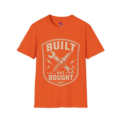 Built Not Bought T-Shirt — Vintage Mechanic Wrench & Spark Plug Design