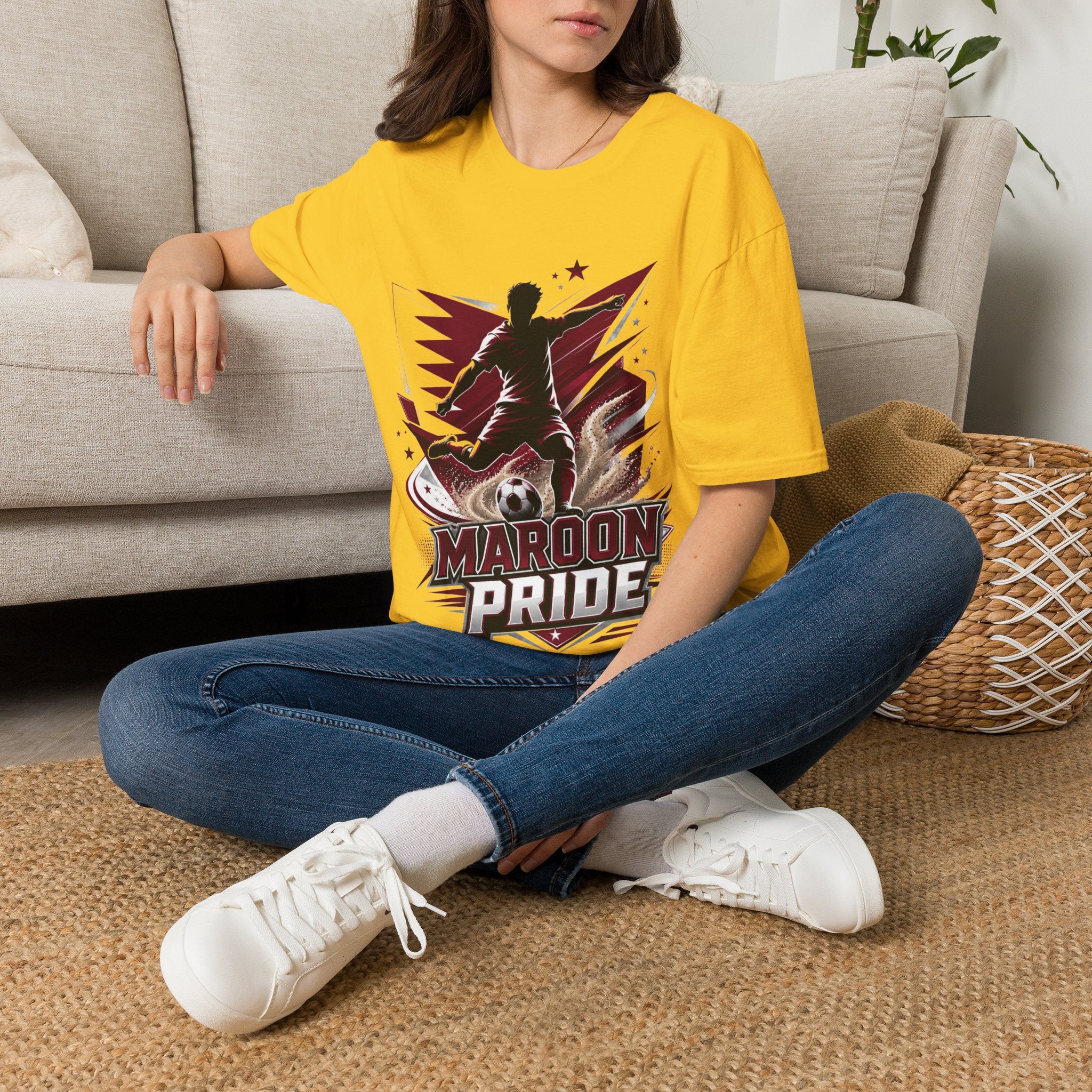 Qatar Maroon Pride Soccer T-Shirt — Silhouette Player Graphic Tee
