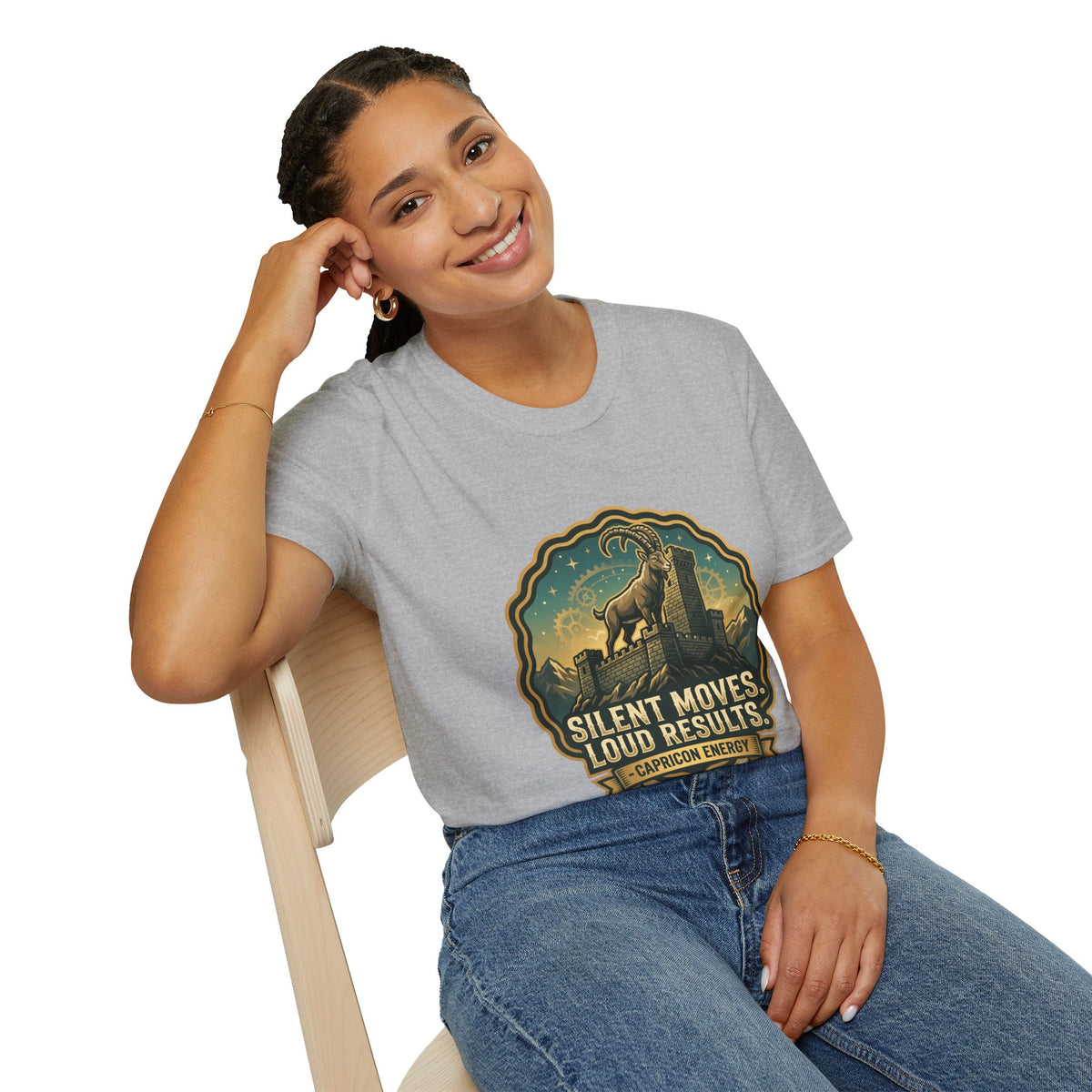Silent Moves, Loud Results Goat Graphic Tee — Motivational Mountain Goat Shirt