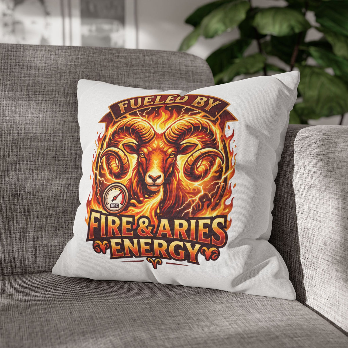 Aries Pillowcase Aries Ram Pillow — "Fueled by Fire & Aries Energy" Decorative Throw Pillow