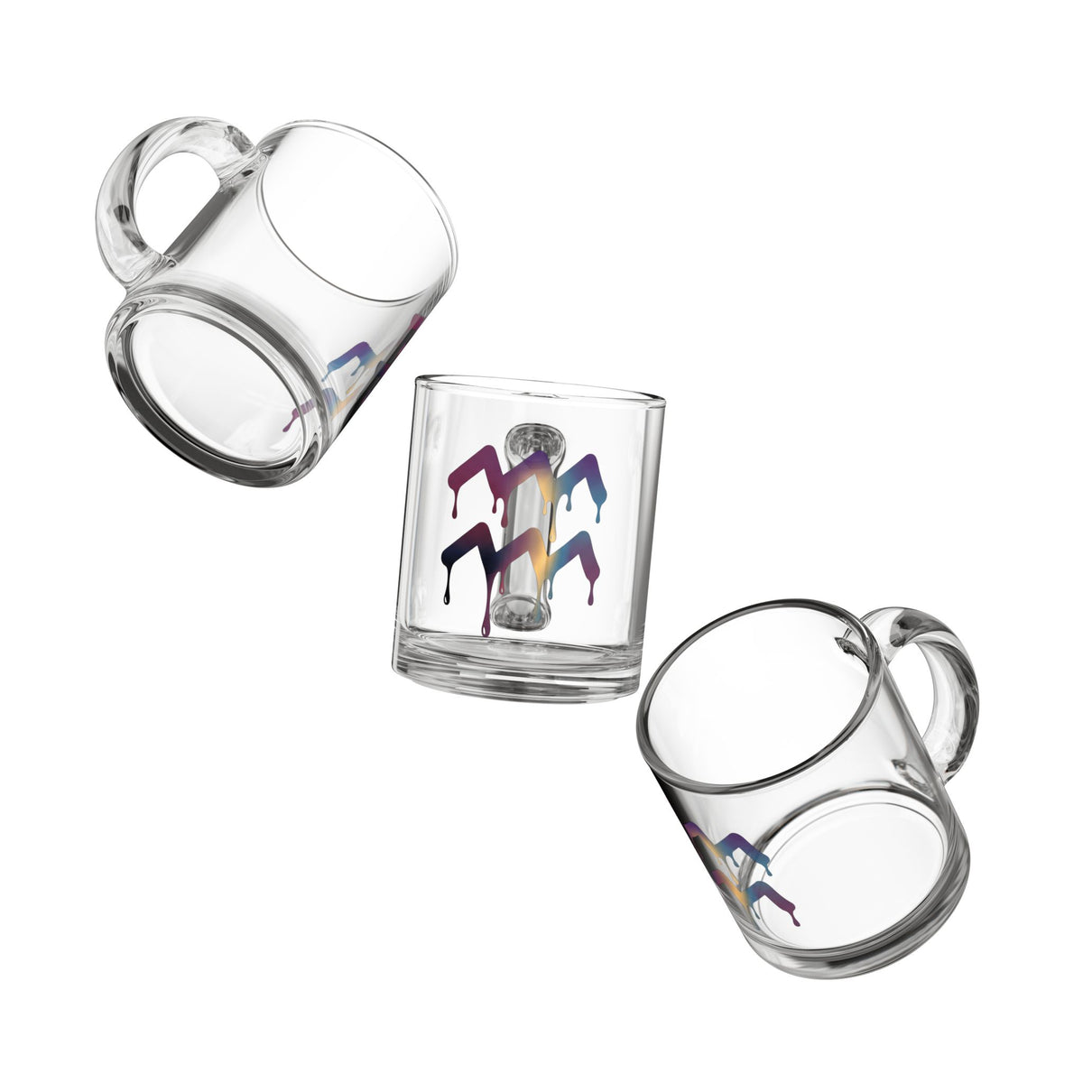 Aquarius 10oz Glass Mug — Dripping Rainbow Chevron Design