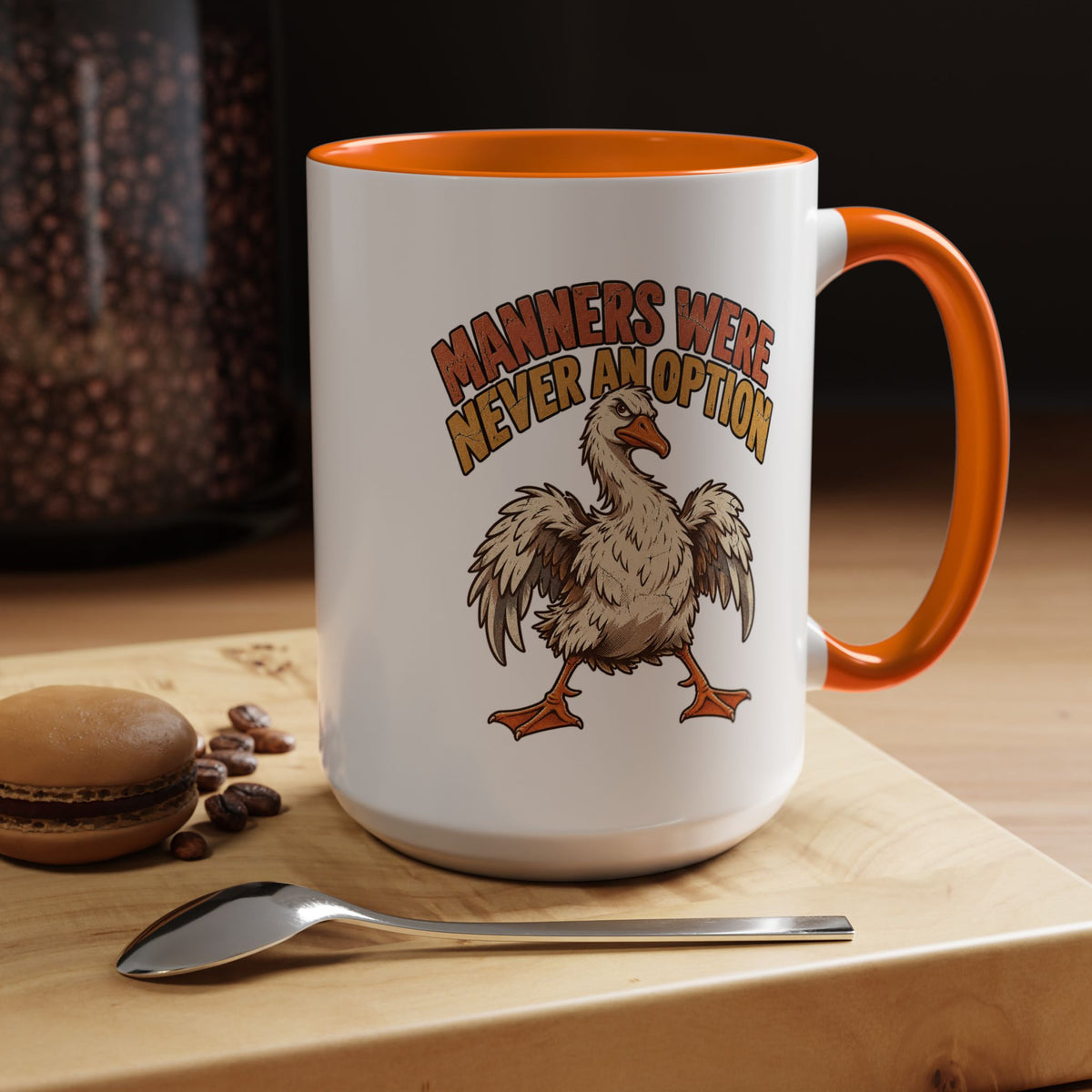 Coffee Mug — "Manners Were Never An Option" Funny Rude Chicken Accent Mug