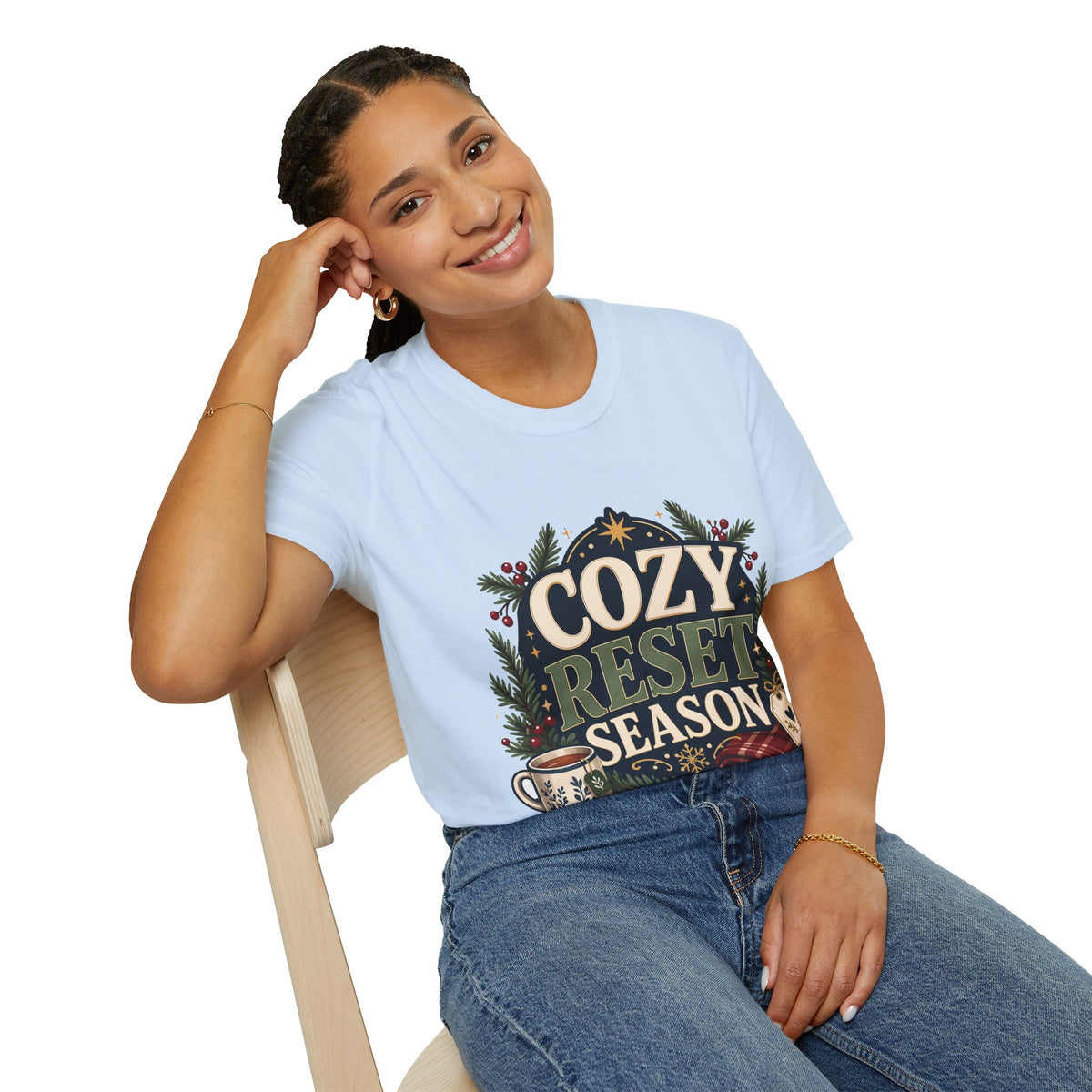 Cozy Reset Season T‑Shirt — Holiday Cozy Cabin Graphic Tee