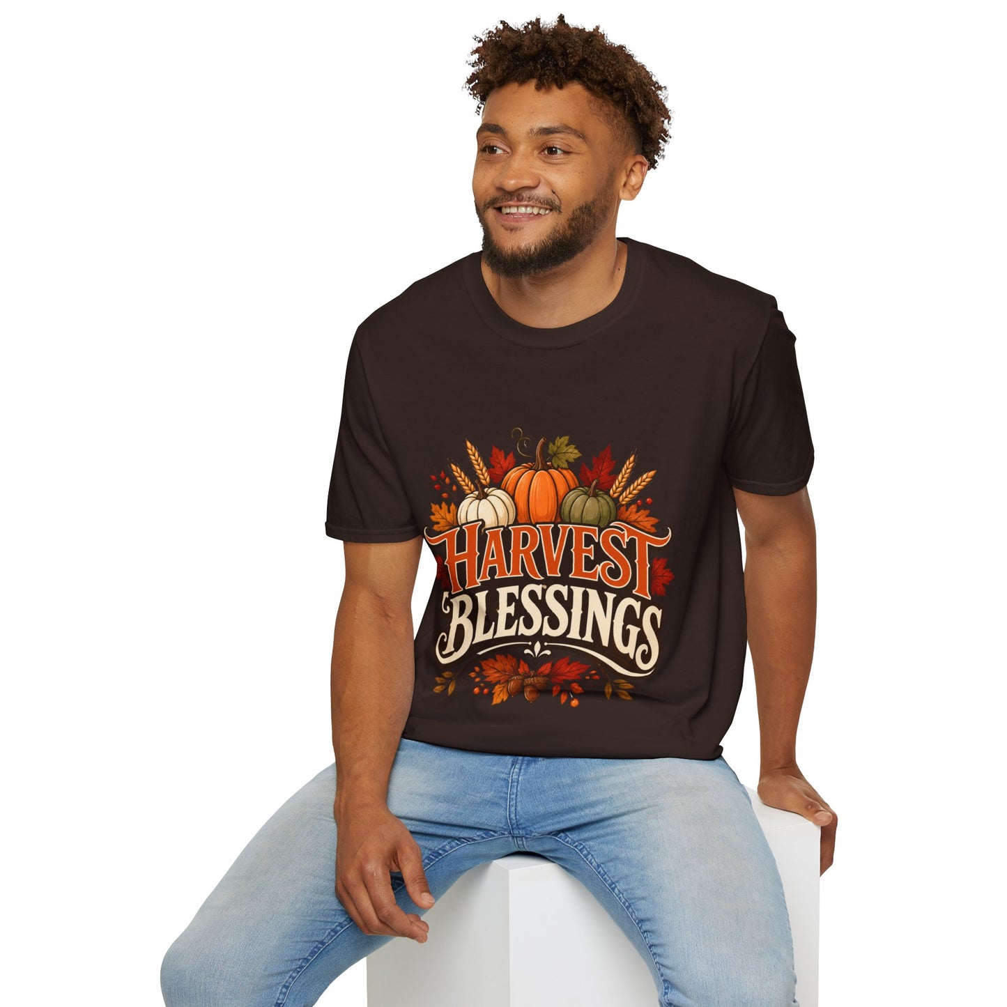 Harvest Blessings T-Shirt — Fall Pumpkin Harvest Graphic Tee for Thanksgiving
