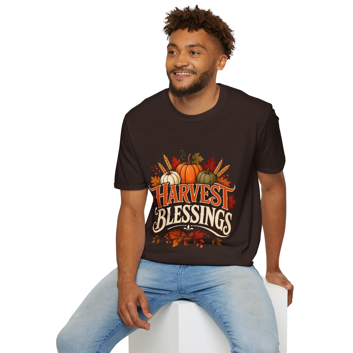 Thanksgiving T-Shirt Harvest Blessings T-Shirt — Fall Pumpkin Harvest Graphic Tee for Thanksgiving