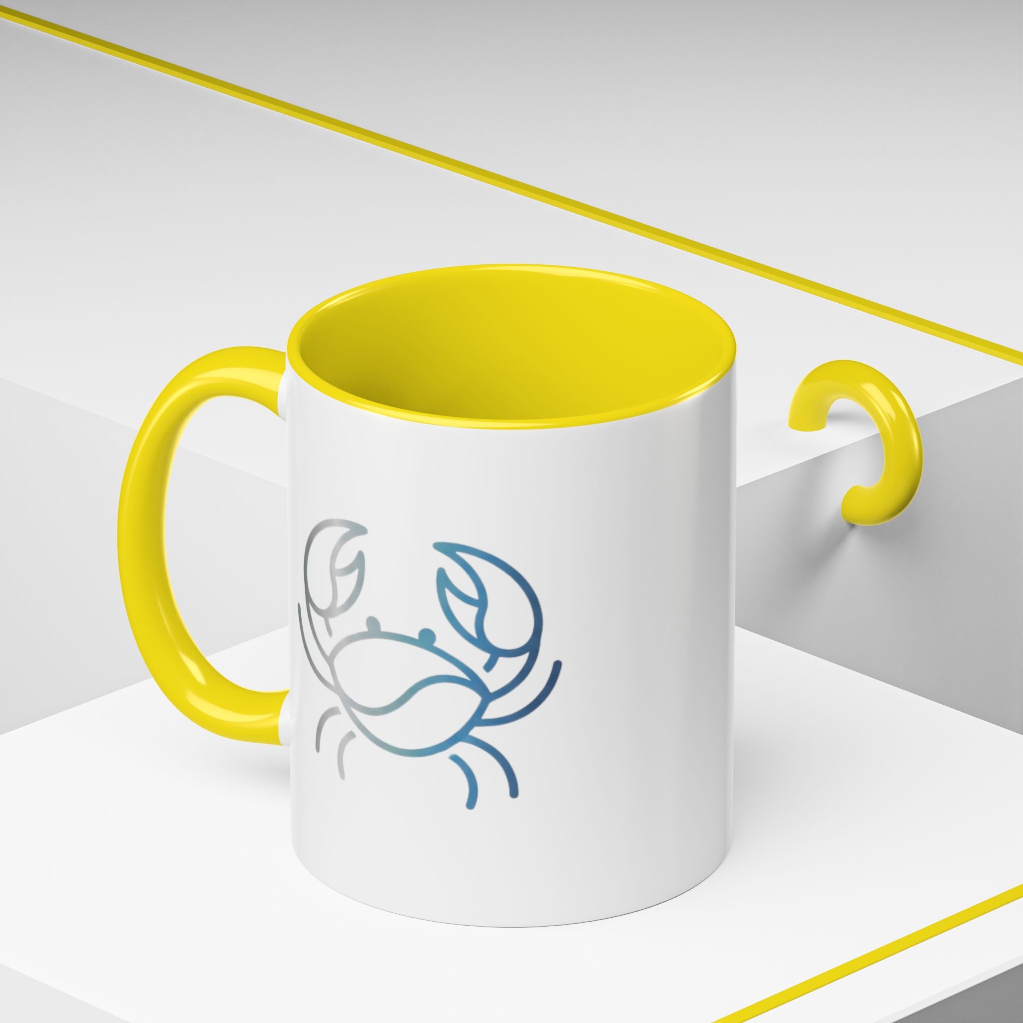 Crab Accent Coffee Mug — Minimal Coastal Zodiac Crab Design