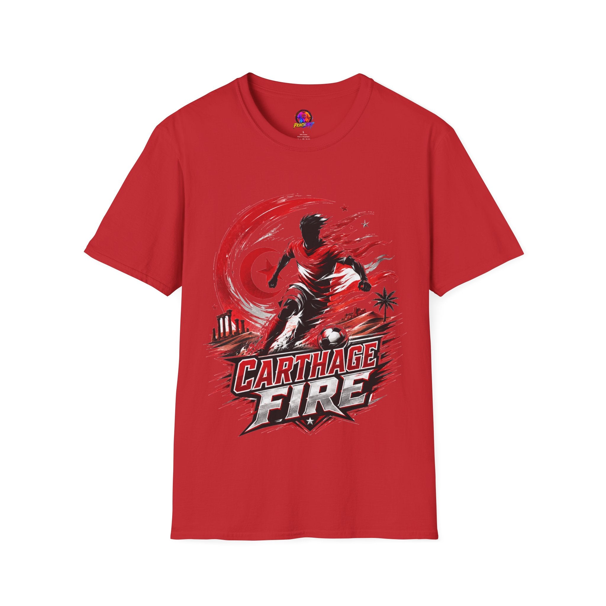 Tunisia Carthage Fire Soccer T-Shirt — Red Crescent Football Fan Tee