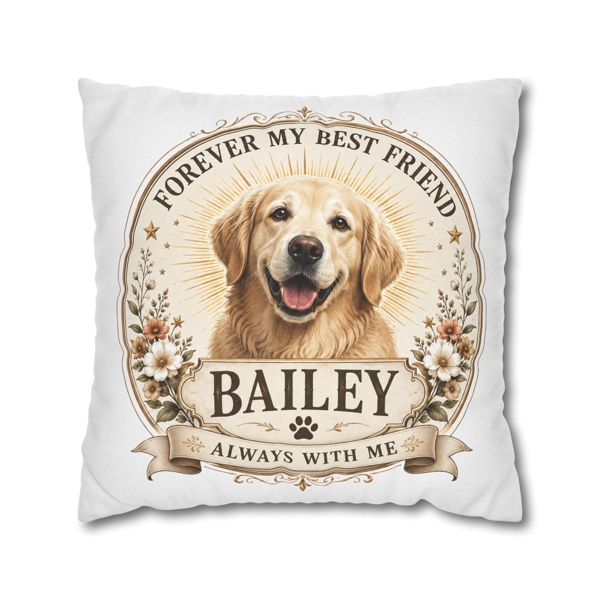 Personalized Dog Pillowcase Milo Bailey Dog Dad Mom - "Forever My Best Friend" Golden Retriever Tribute