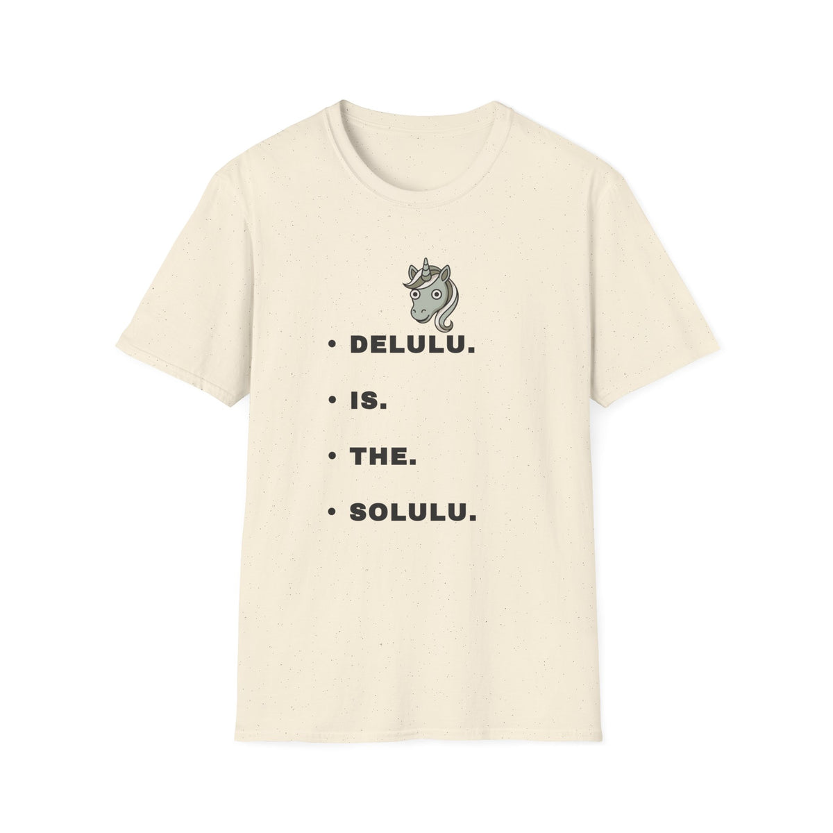 T-Shirt — Minimalist Unicorn Graphic Tee with "DELULU" Text - Trending Now - September 2026