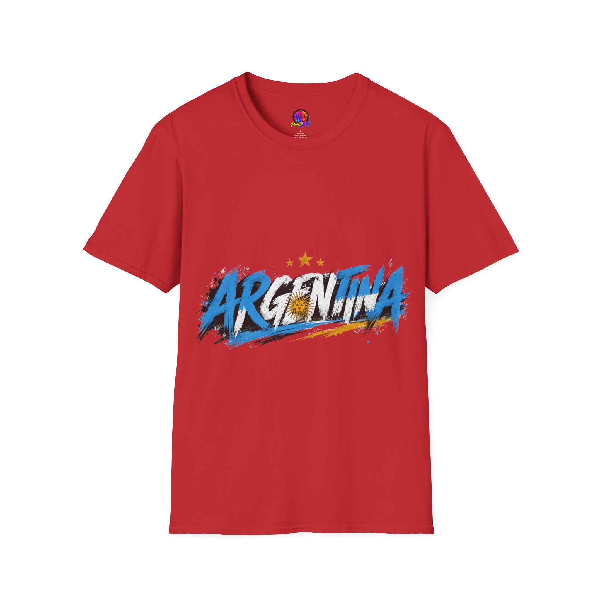 Argentina Graffiti T-Shirt — Soccer Fan Tee with Three Stars & Sun Emblem