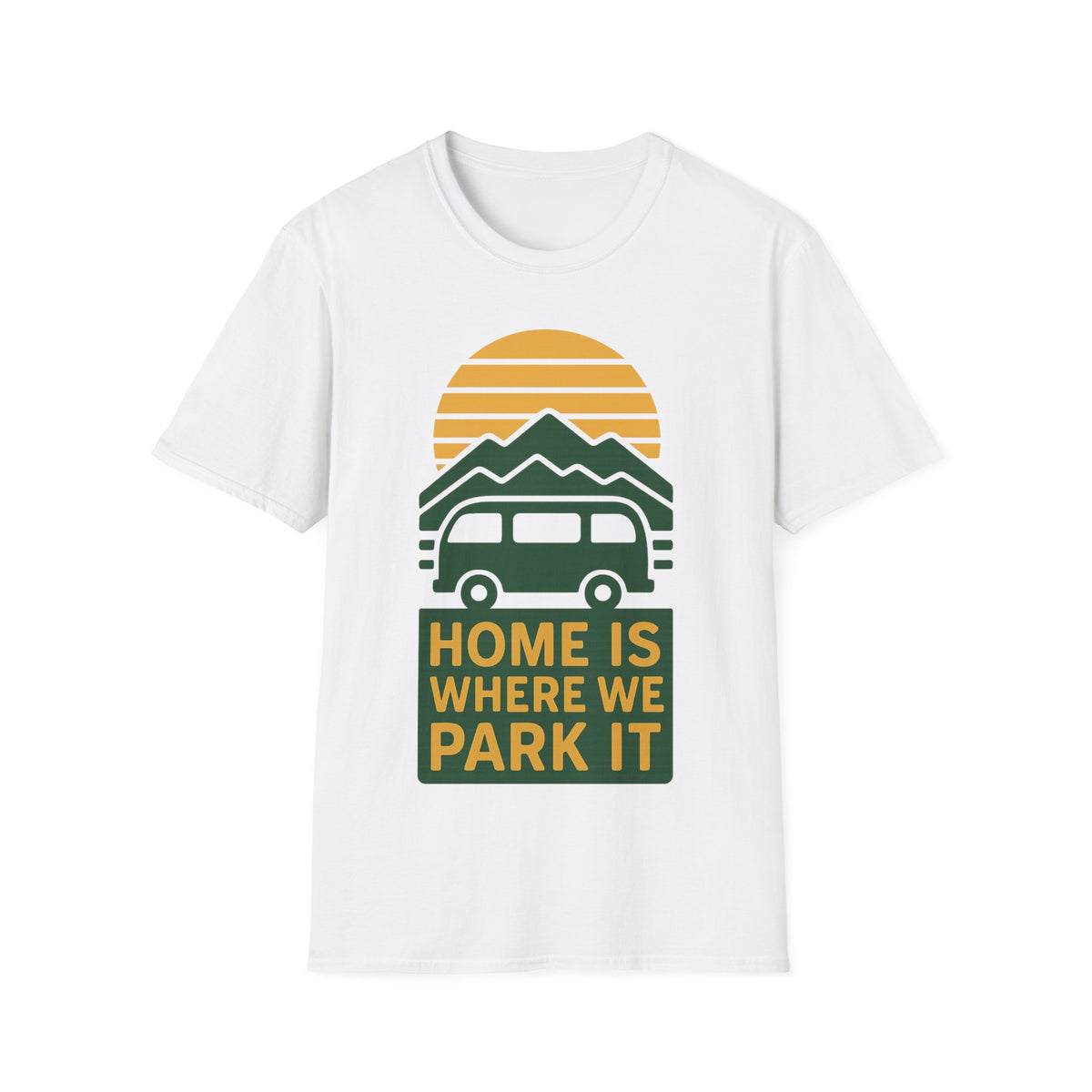 Camping T-Shirt — "Home Is Where We Park It" Retro Mountain Sunset Tee - Trending Now - September 2026