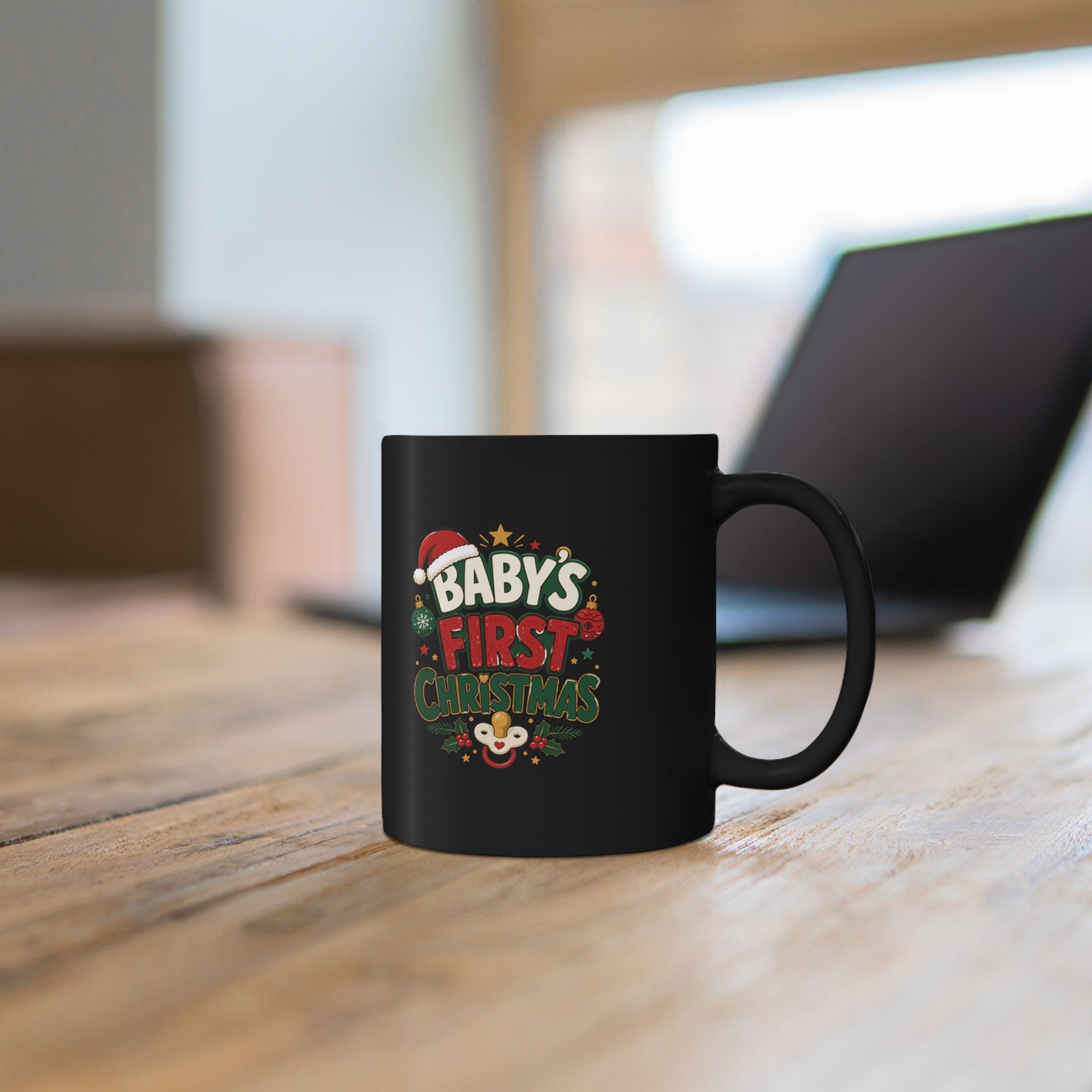 Baby's First Christmas Black Mug — Festive Holiday Coffee Cup