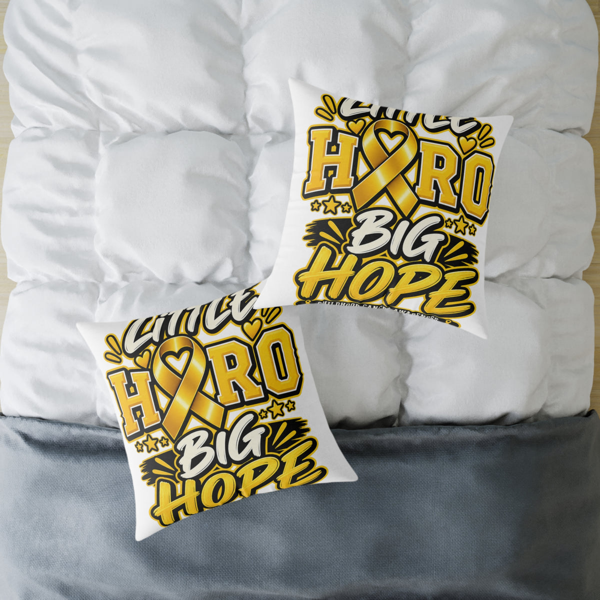 Awake Hero Big Hope Pillow —Childhood  Cancer Awareness Yellow Ribbon Square Throw Pillow