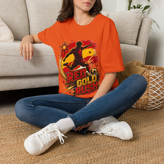 Spain Red & Gold Rush Soccer T-Shirt — Retro Soccer Player Graphic