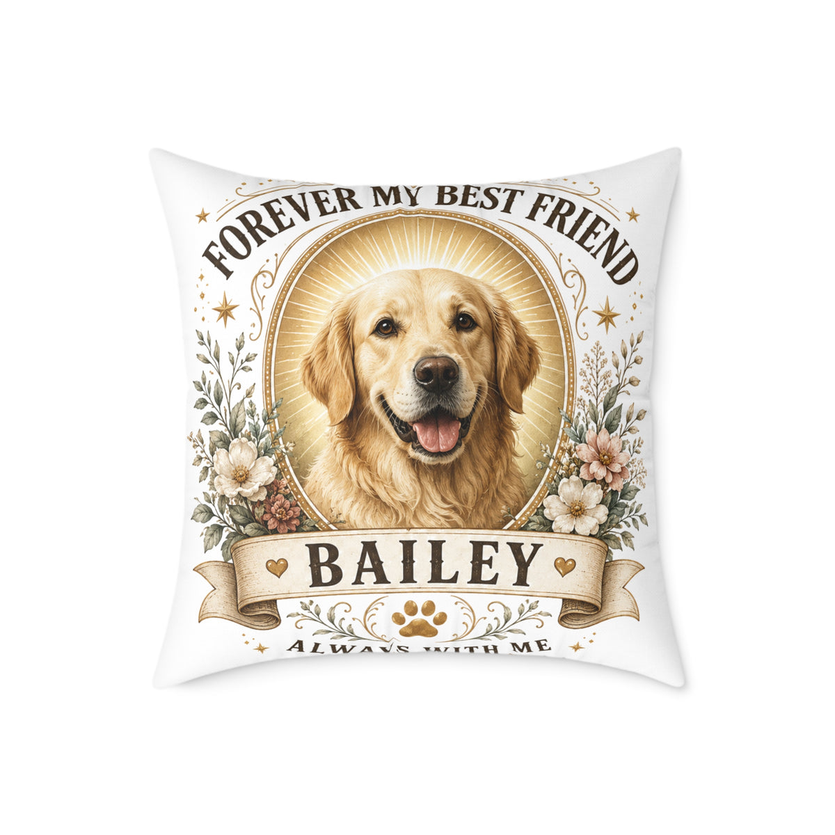 Forever My Best Friend Personalized Dog Milo Bailey Dog Dad Mom Pillow — Custom Pet Name Golden Retriever Cushion