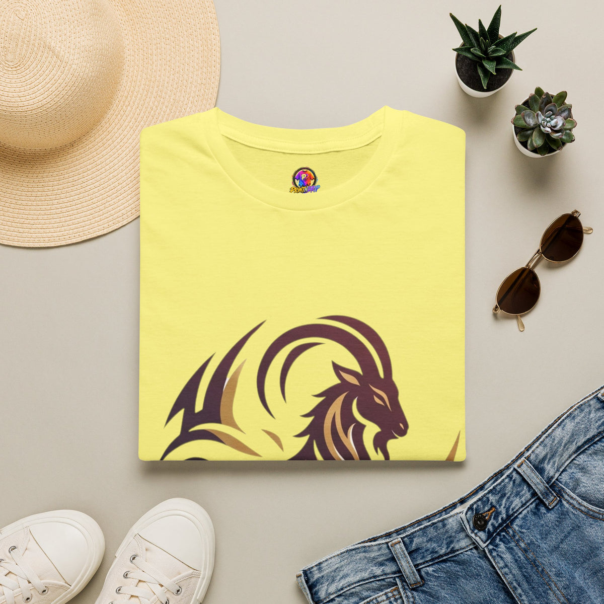 Capricorn Goat Tribal Graphic T-Shirt — Bold Goat Illustration Tee