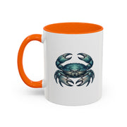Cancer Zodiac Blue Crab Accent Coffee Mug — Nautical Beach Home Decor Gift