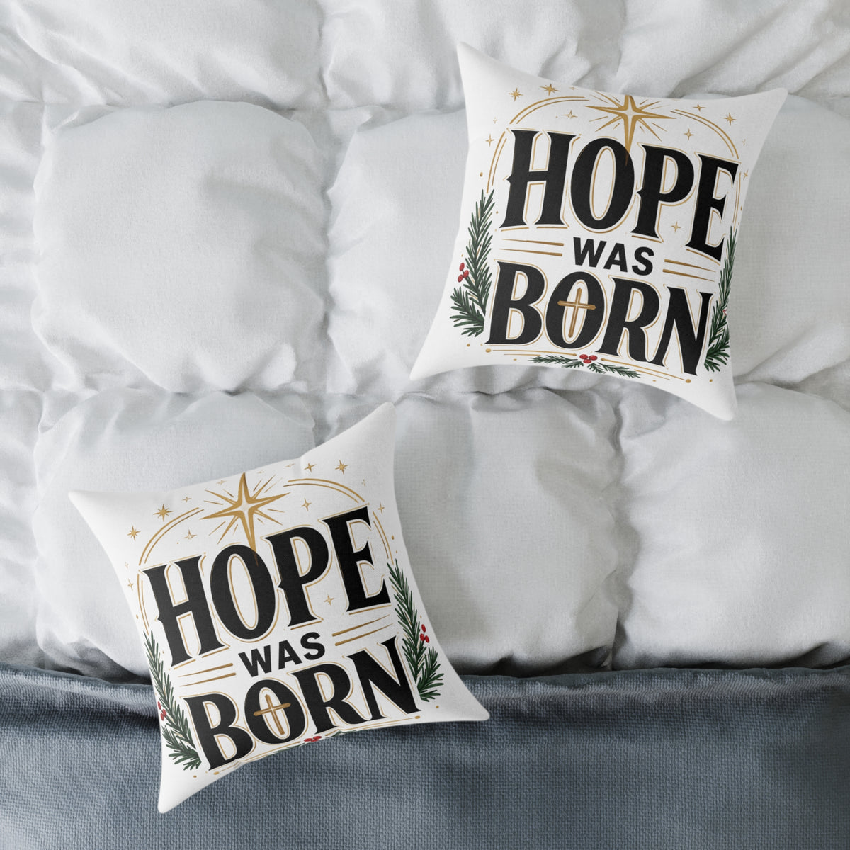 Christmas Hope Was Born Christmas Throw Pillow — Holiday Nativity Decor
