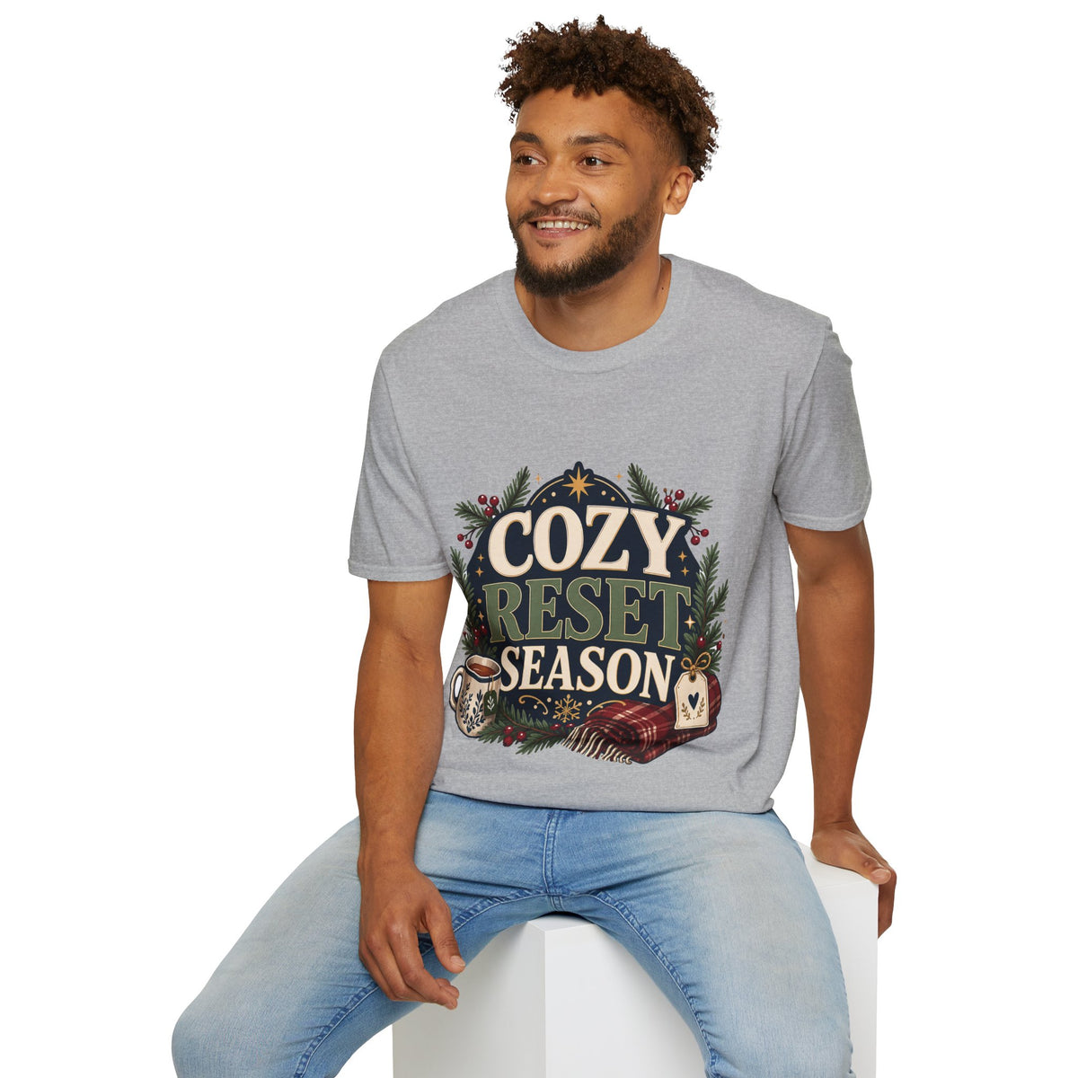 Cozy Reset Season T‑Shirt — Holiday Cozy Cabin Graphic Tee