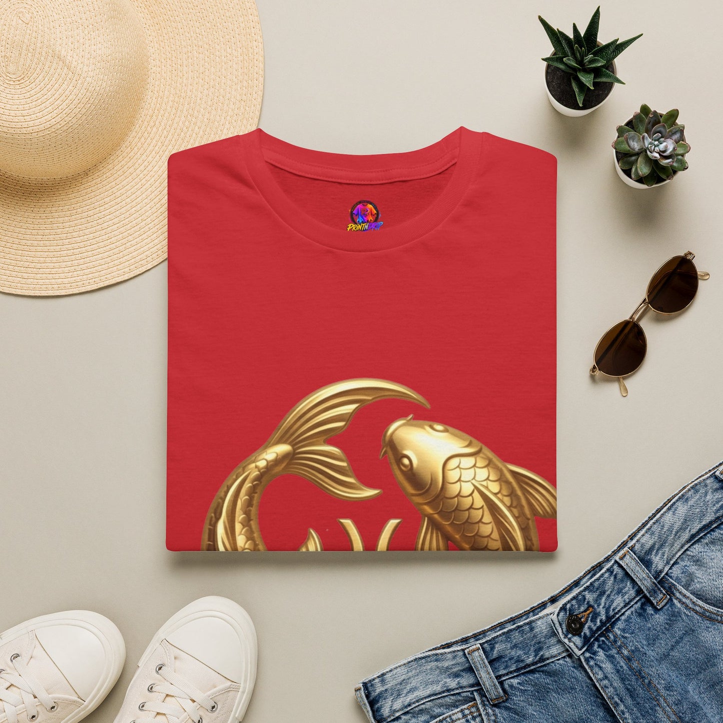 Pisces Gold Fish T-Shirt — Zodiac Symbol Astrology Tee