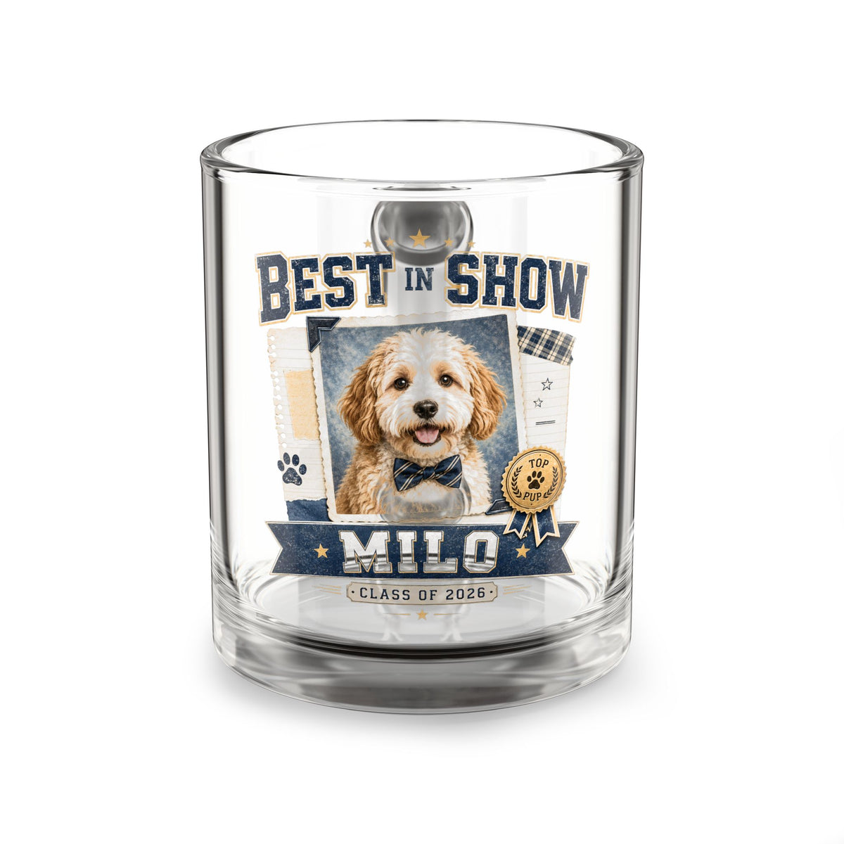 Best in Show Personalized Glass Mug — Custom Pet Photo & Name (10oz) Milo Bailey Dog Dad Mom  Glass Mug 10 oz