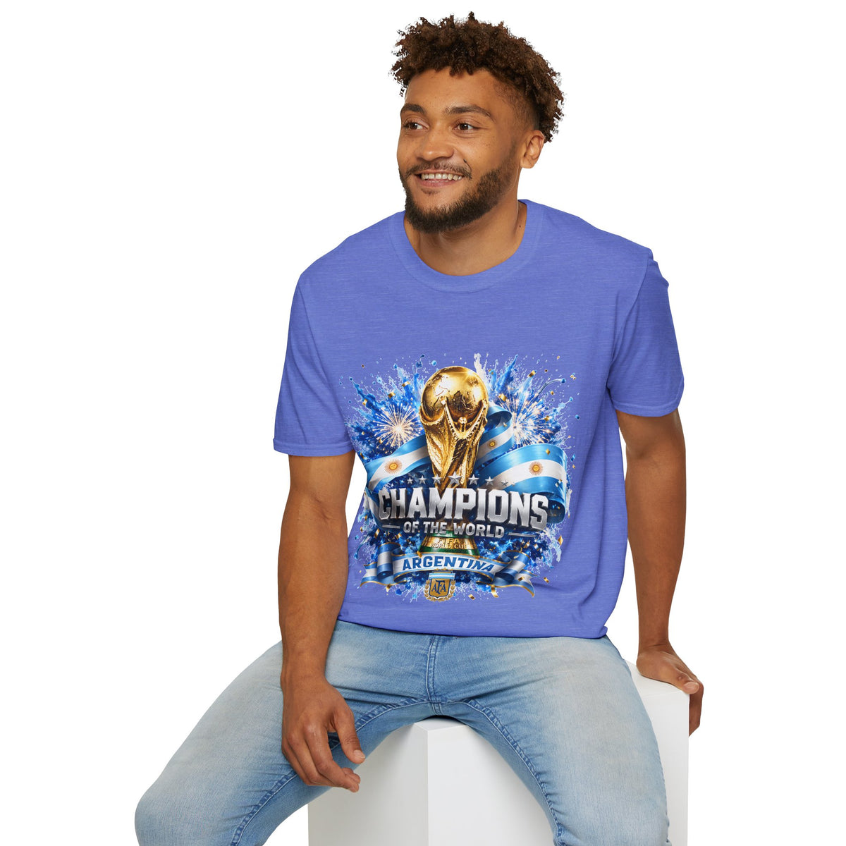 Argentina World Cup Champions T-Shirt — Gold Trophy Celebration Tee