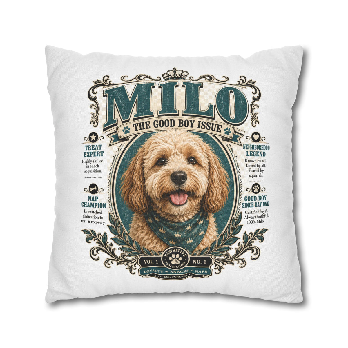 Dog Pillowcase — Personalized 'Milo The Good Boy Issue' Decorative Throw Pillowcase Milo Bailey Dog Dad Mom