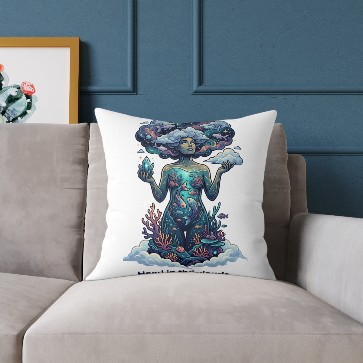 Pisces Zodiac Head In The Clouds Square Poly Canvas Pillow