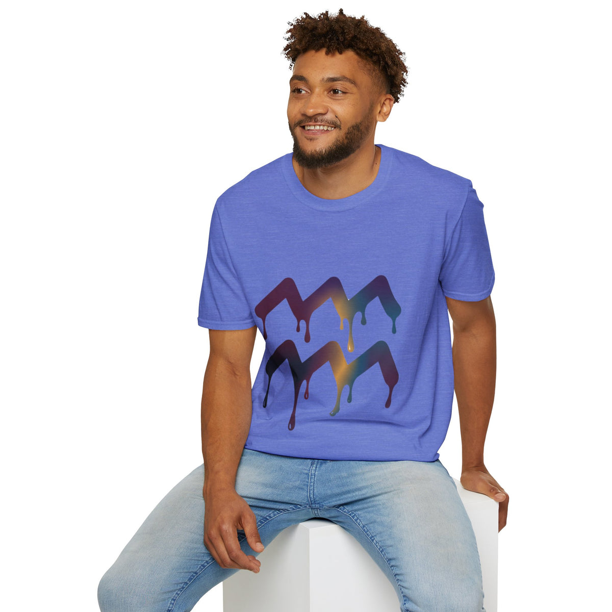 Aquarius Zodiac Dripping Chevron Graphic T-Shirt