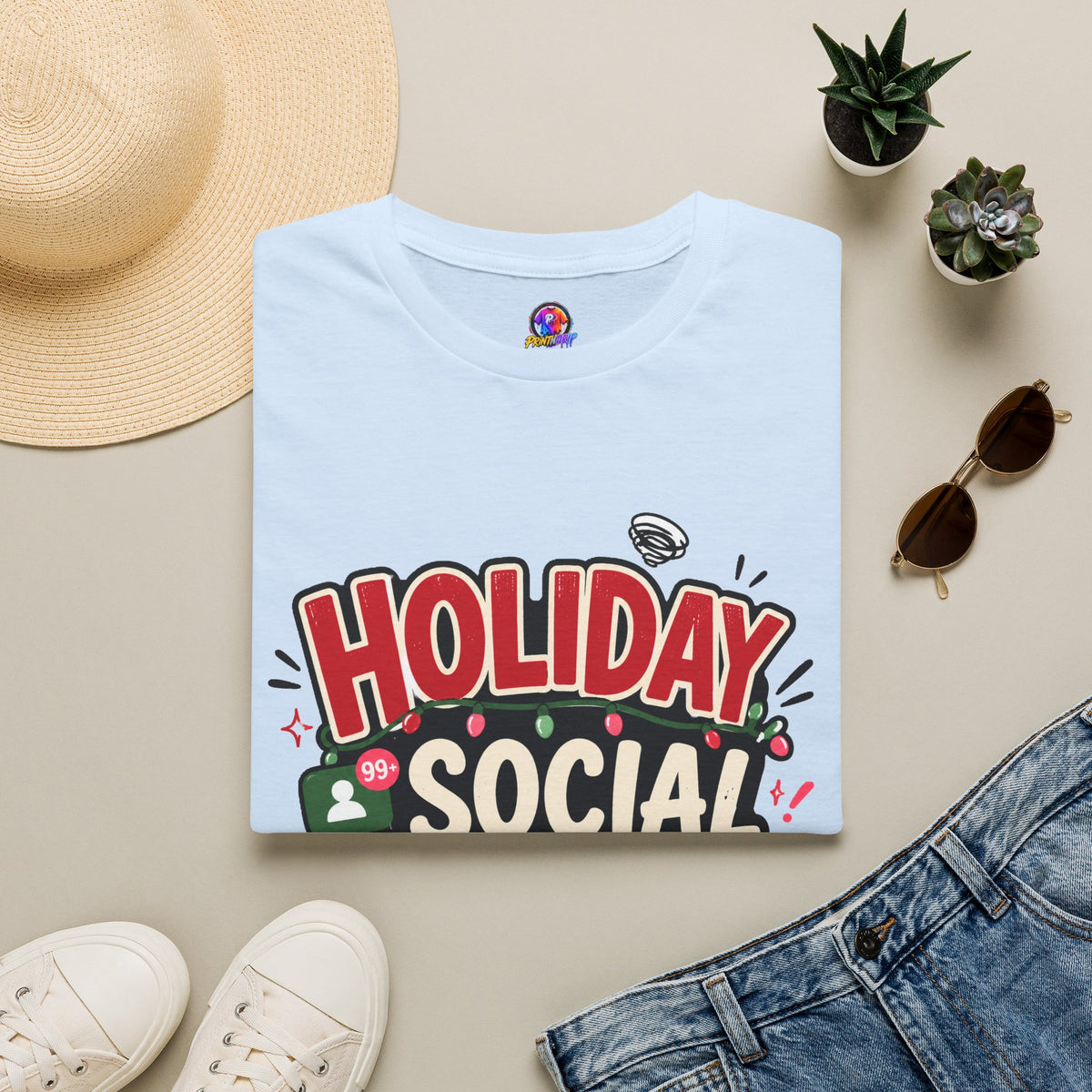 Holiday Social "Battery Low" T‑Shirt — Funny Festive Party Tee for Introverts & Holiday Gatherings