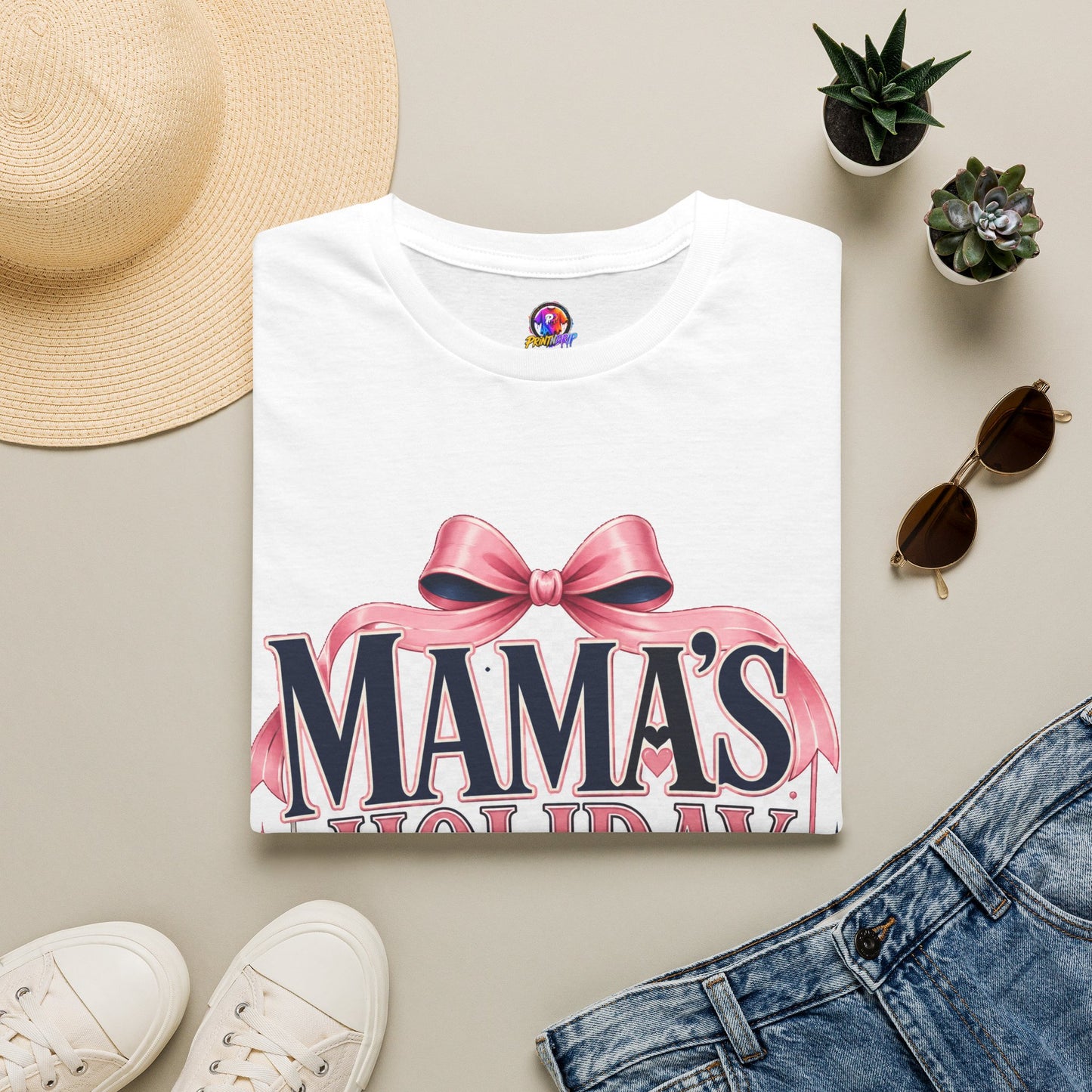 Mama's Holiday Era T-Shirt — Festive Pink Bow Christmas Tee for Moms