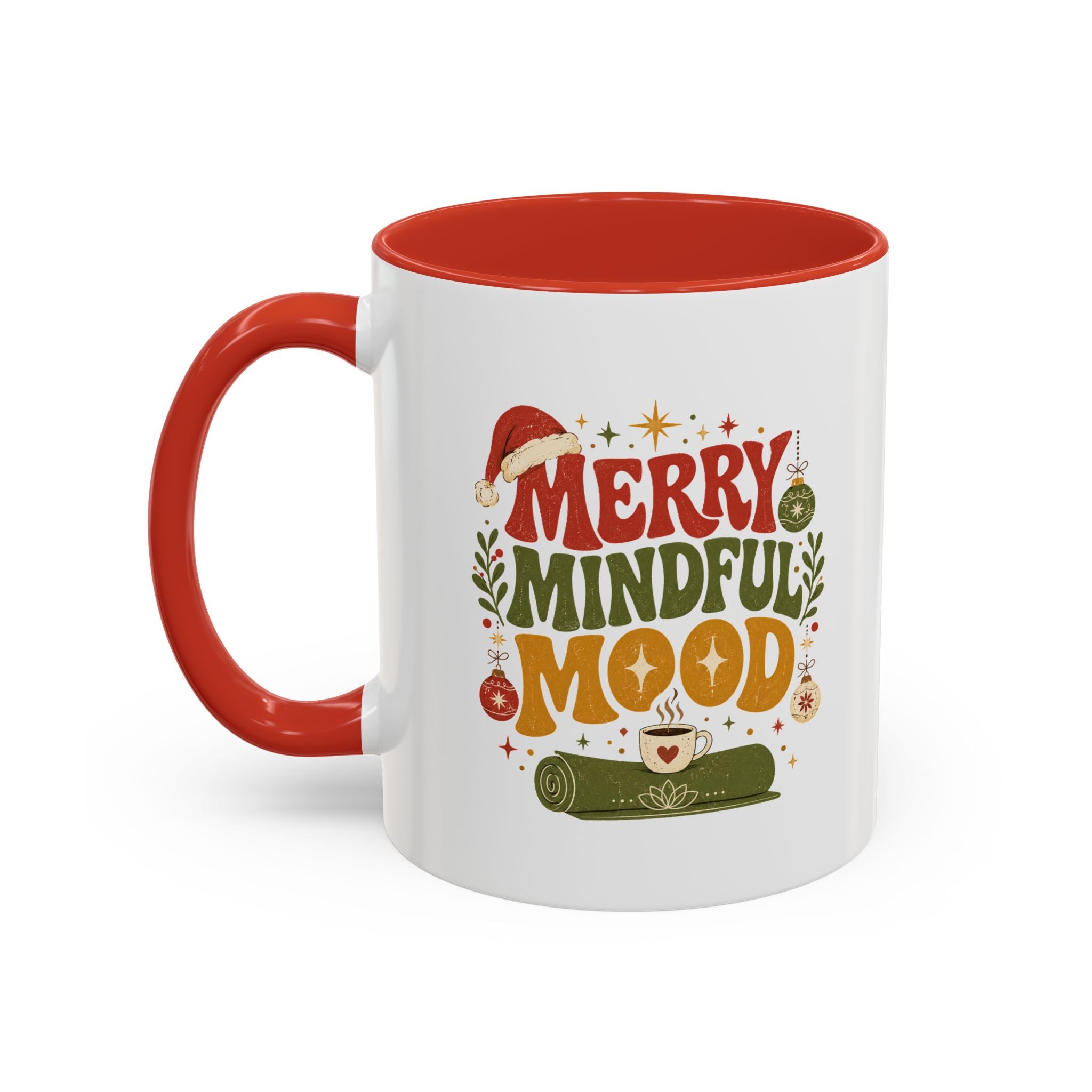 Modern Day Christmas Merry Mindful Mood Coffee Mug — Holiday Yoga & Relaxation Gift