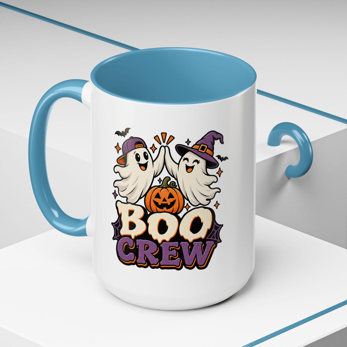 Boo Crew Halloween Accent Coffee Mug — Cute Ghosts & Jack-O'-Lantern Design (11/15 oz)