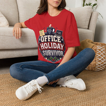 Office Holiday Survivor T-Shirt — Coffee, Deadlines & Cheer Work Shirt