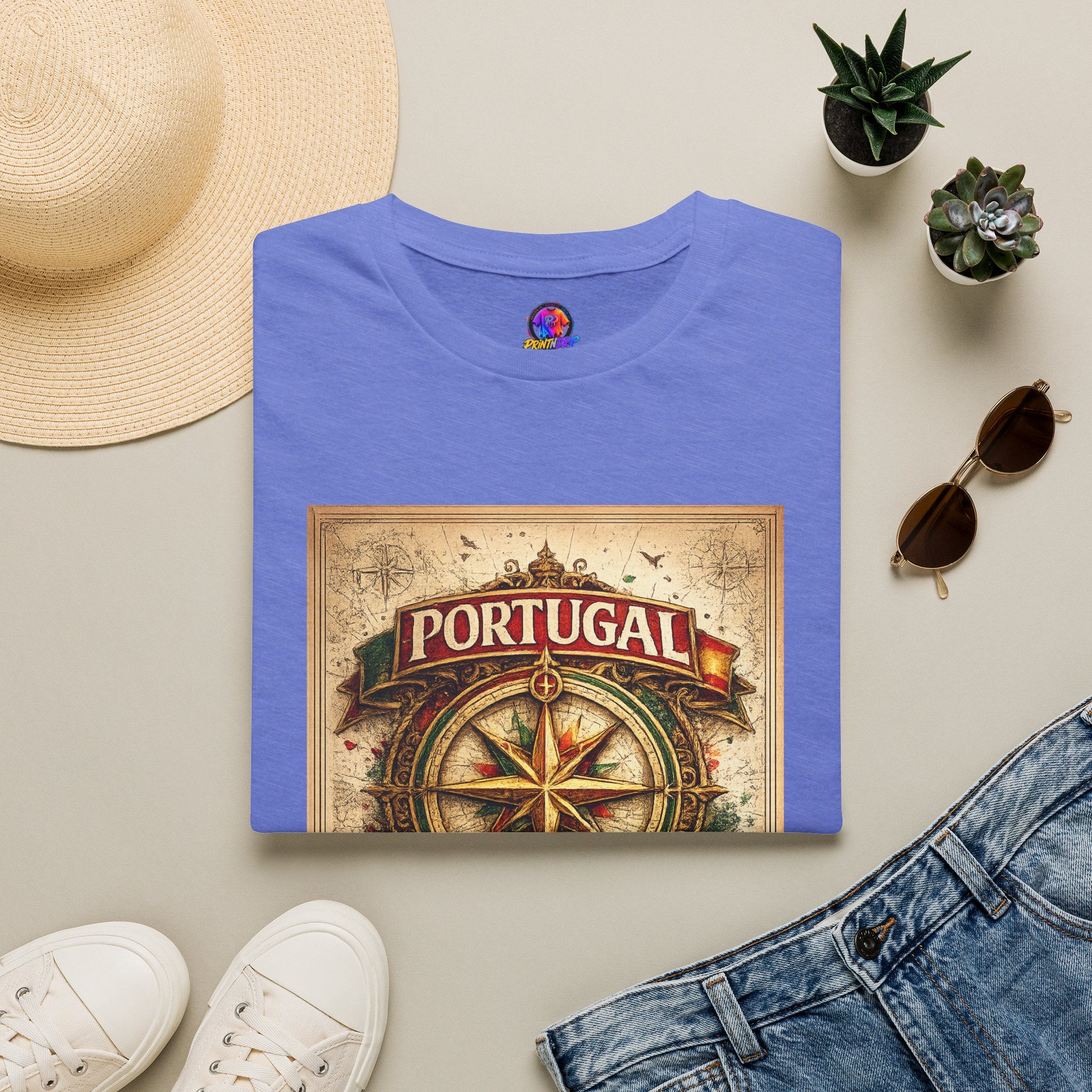 Portugal Compass T‑Shirt — Vintage Nautical Travel Tee