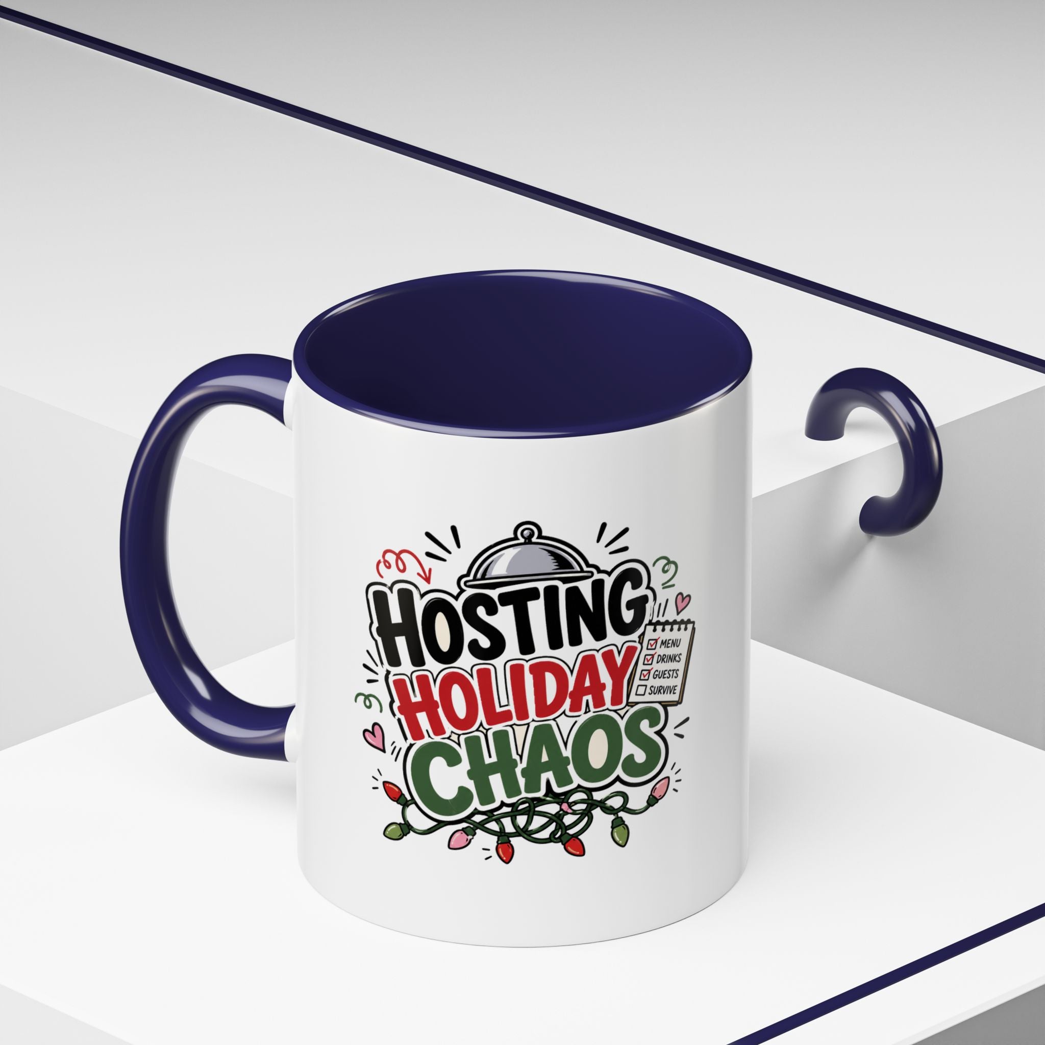 Modern Day Christmas Hosting Holiday Chaos Accent Coffee Mug — "Hosting Holiday Chaos" Funny Christmas Coffee Cup