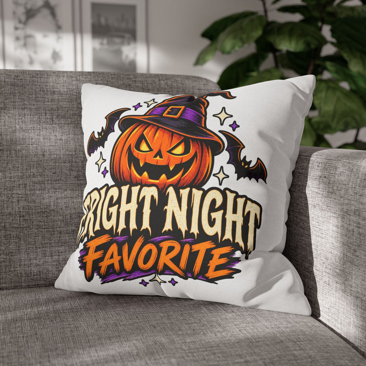 Halloween Pumpkin Pillowcase — "Fright Night Favorite" Spun Polyester Throw Pillow Cover