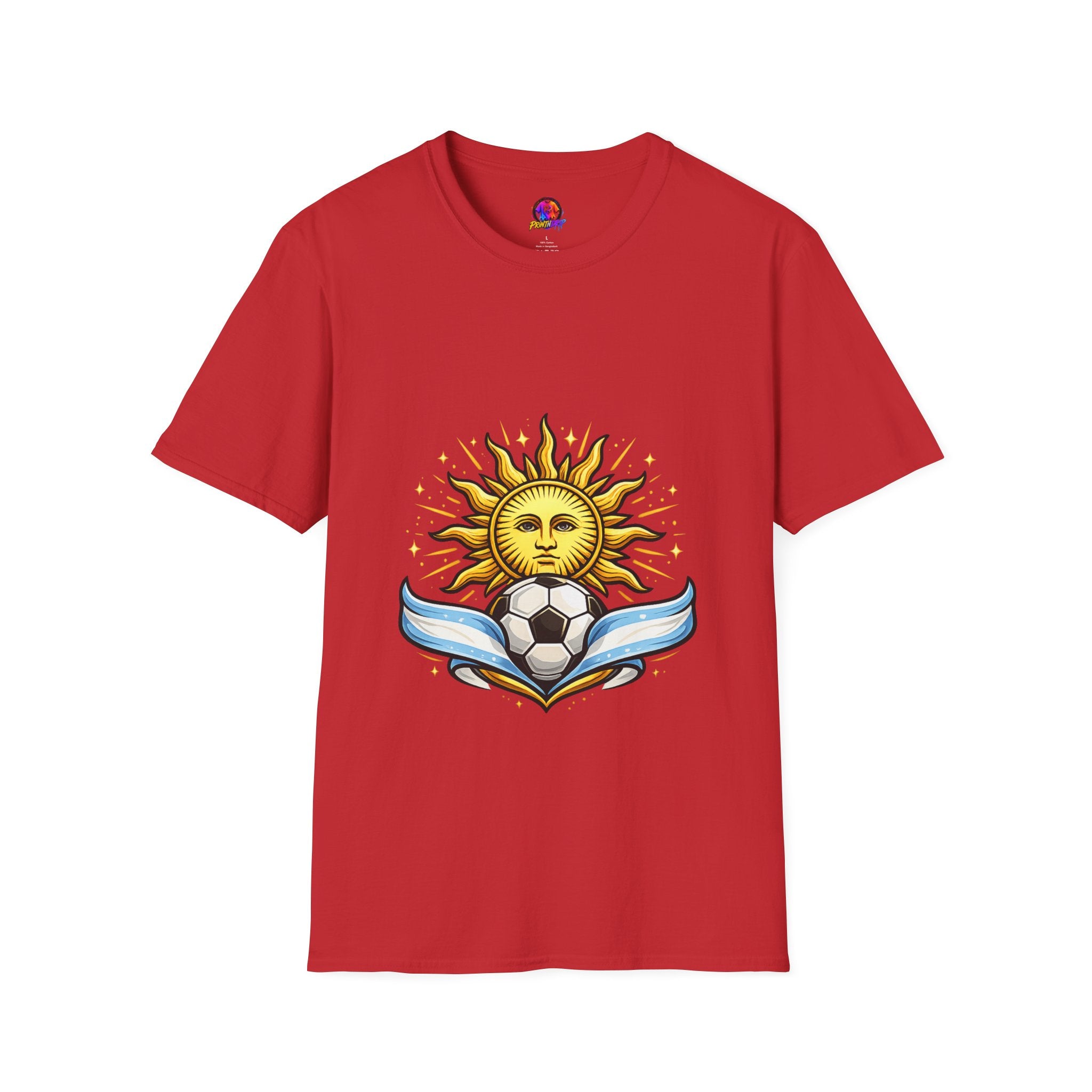 Argentina Sun Face Soccer T-Shirt — Retro Celestial Football Tee