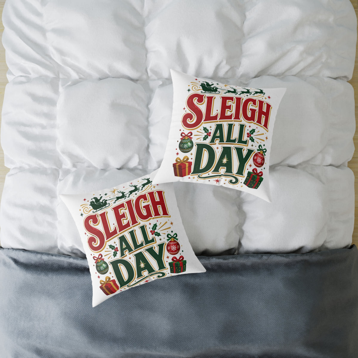 Christmas Sleigh All Day Decorative Pillow — Festive Christmas Holiday Throw Cushion