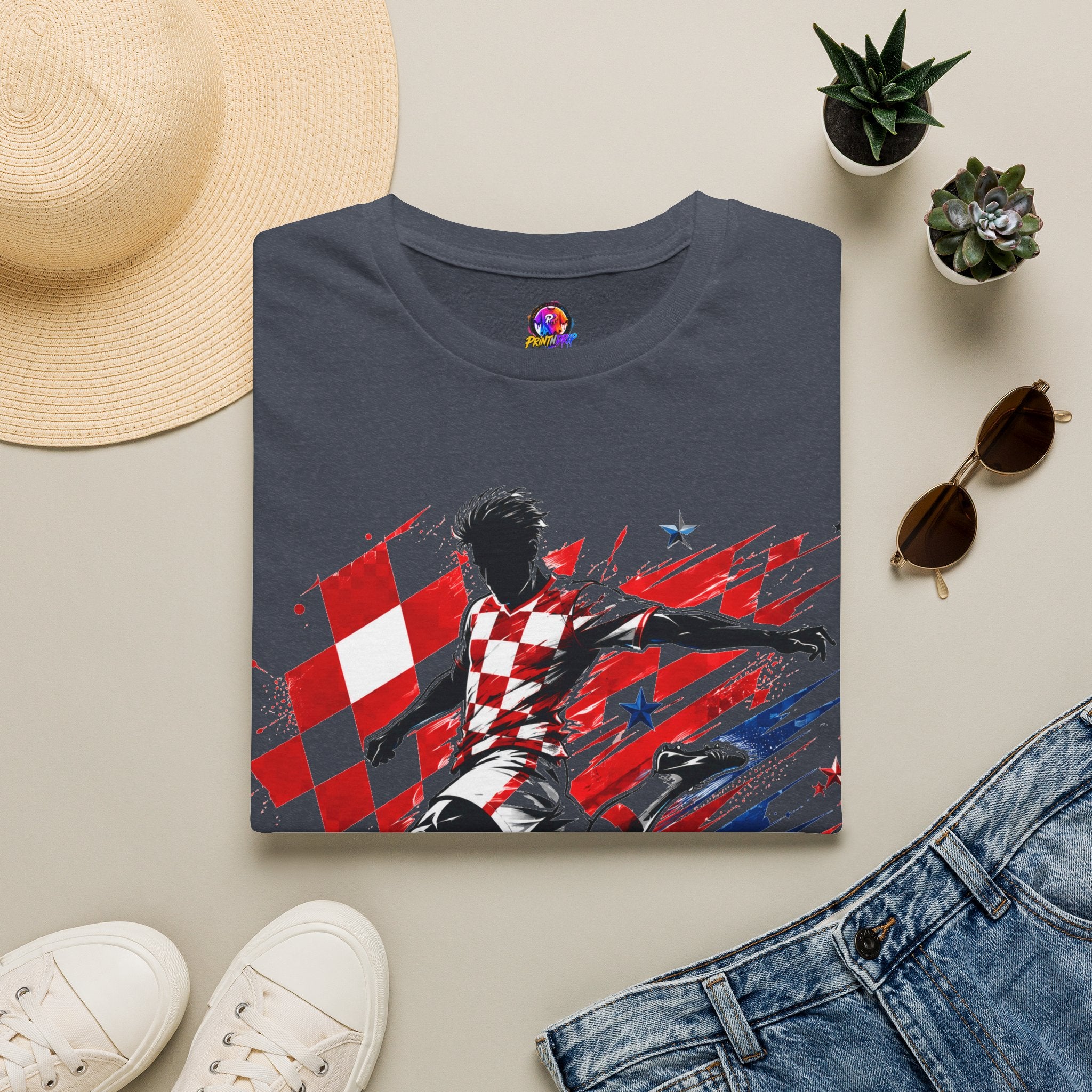 Checkered Glory T-Shirt — Croatia Soccer Fan Tee