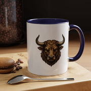 Taurus Bull Head Accent Coffee Mug — Rustic Bull Illustration Ceramic Mug
