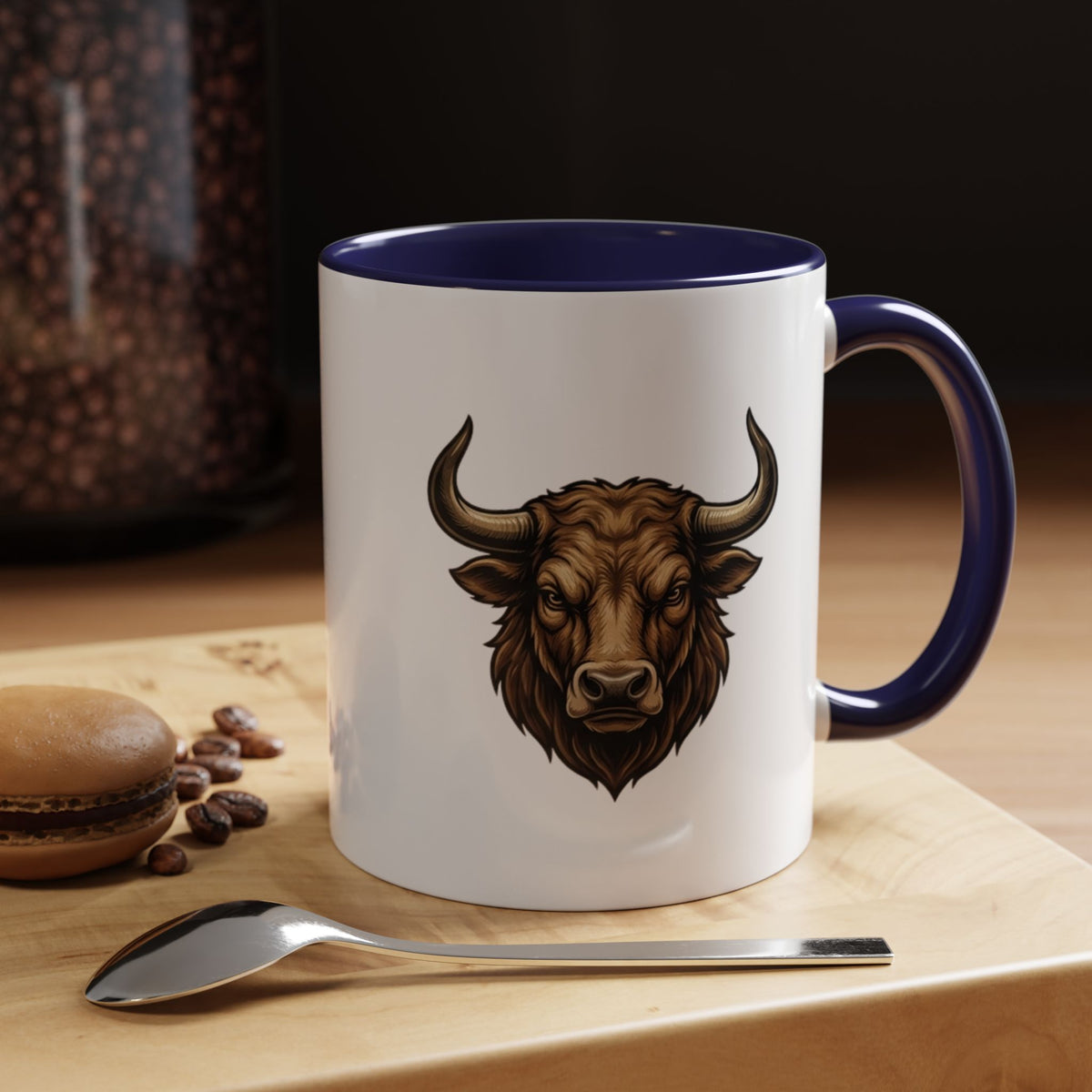 Taurus Bull Head Accent Coffee Mug — Rustic Bull Illustration Ceramic Mug