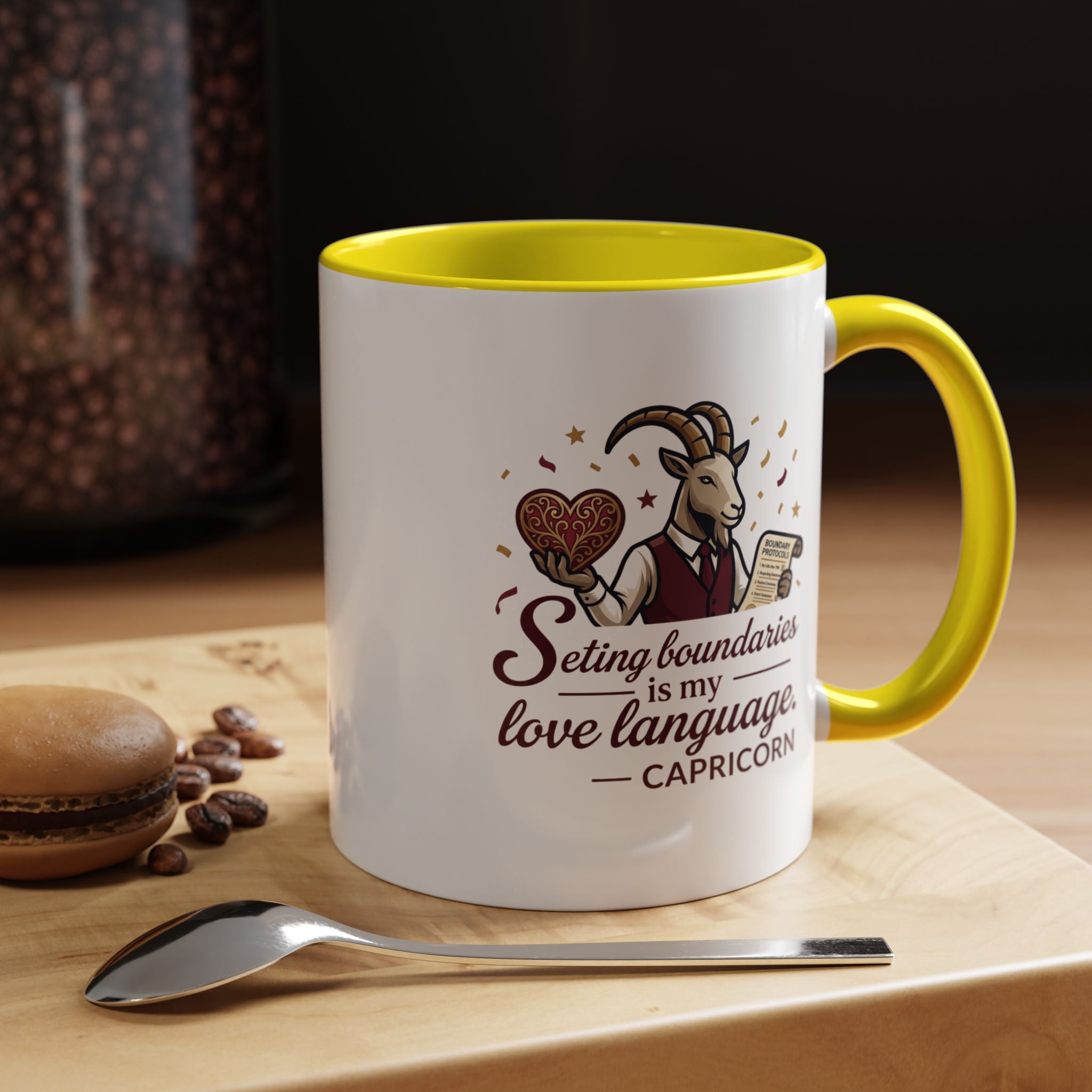 Capricorn Zodiac Coffee Mug — "Setting Boundaries Is My Love Language" Accent Mug