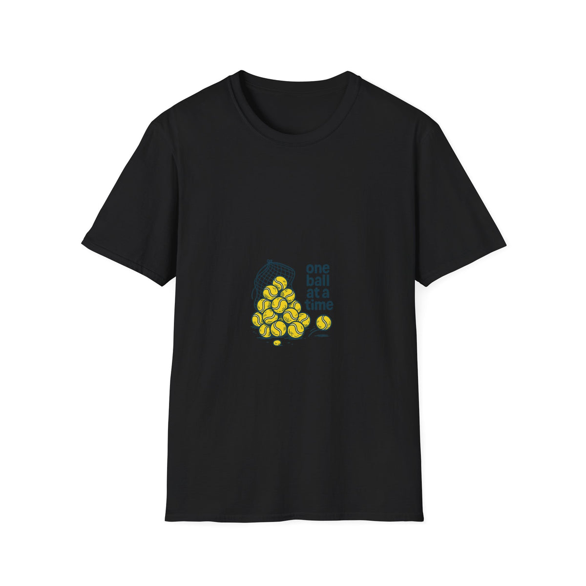 "One Ball At A Time" Retro Tennis Ball Basket Tee - Aesthetic Mindfulness Sports White T-Shirt - Trending Now - September 2026