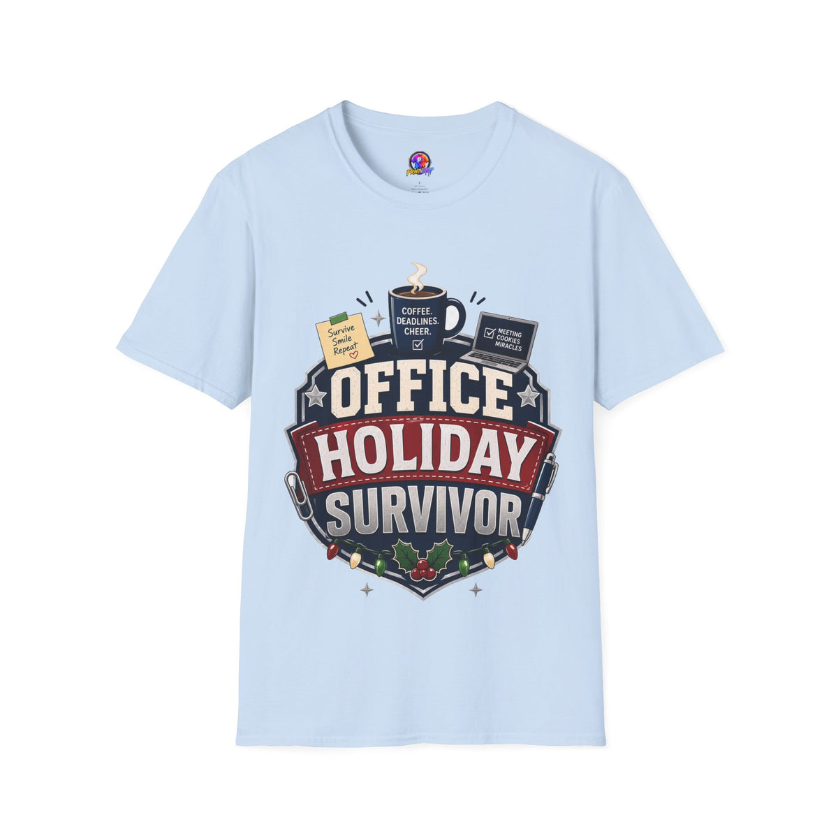 Office Holiday Survivor T-Shirt — Coffee, Deadlines & Cheer Work Shirt