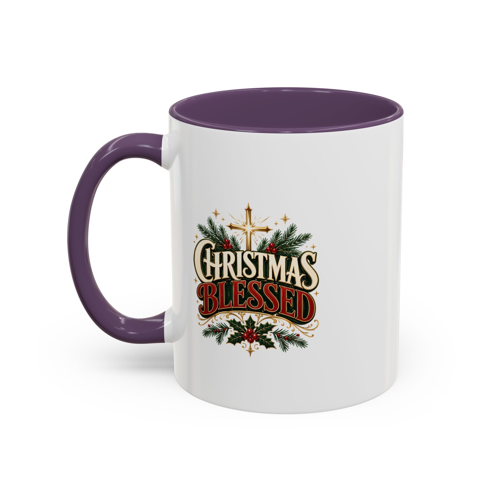 Christmas Blessed Accent Coffee Mug – Holiday Pine & Holly