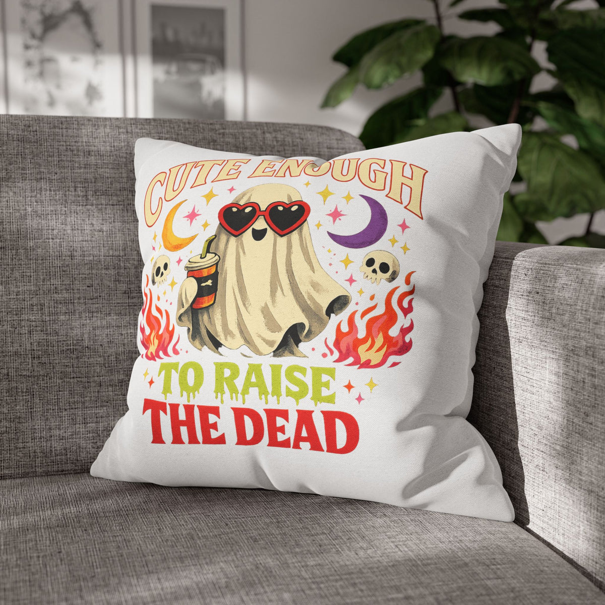 Halloween Cute Enough to Raise the Dead Ghost Pillowcase — Halloween Decorative Throw Pillow Cover