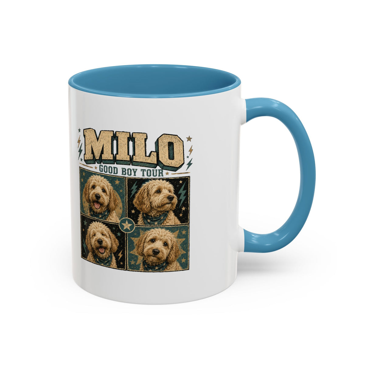 Milo Bailey Dog Dad Mom Personalized Dog Mug — "Milo: Good Boy Tour" Photo Accent Coffee Mug