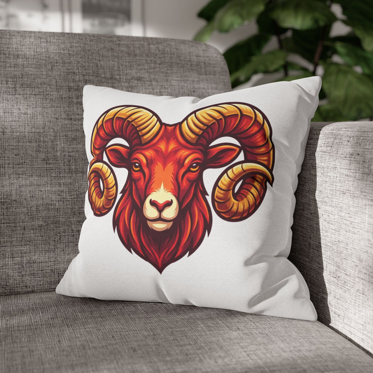 Aries Ram Throw Pillowcase — Bold Zodiac Goat Accent Pillow Cover