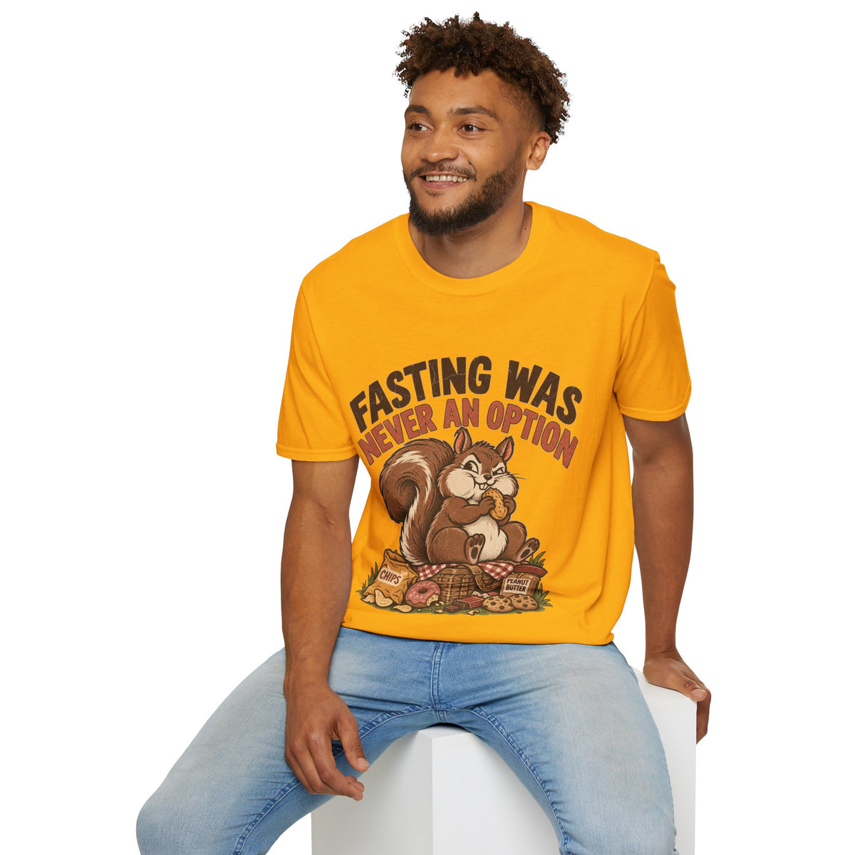 Fasting Was Never an Option T-Shirt — Funny Squirrel Eating Snacks Tee